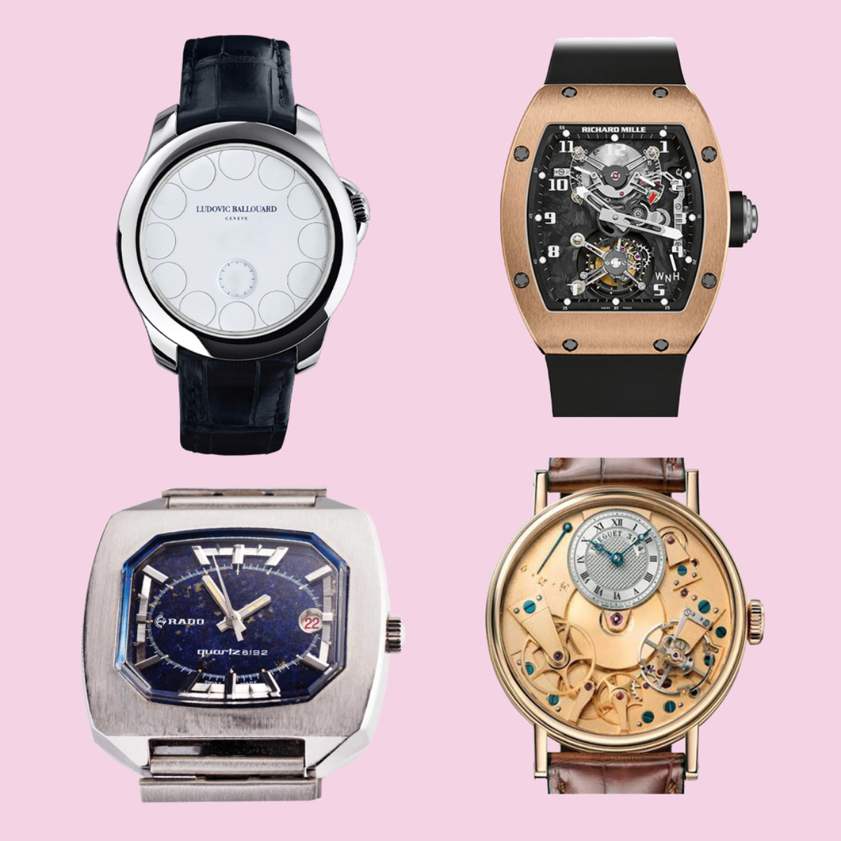Ludovic Ballouard de Cabeça para Baixo; Richard Mille Inicial; Rado Beta 21 Quartz; Breguet Tradition