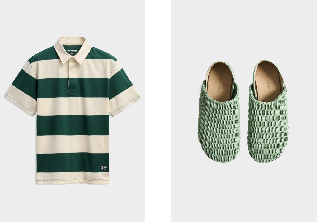 Pólo Campbell, €120, SEBAGO; sapatos, €650, JW ANDERSON.