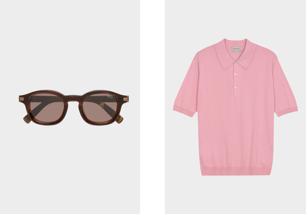 Óculos Aurora I, €330, ZEGNA; top Isis, €265, JOHN SMEDLEY.