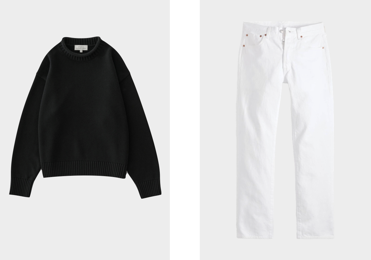 Camisola Hirst, €465, STUDIO NICHOLSON; calças 501® Original Jeans, €110, LEVI’S.