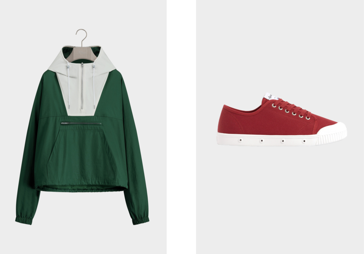 Casaco Hooded, preço sob consulta, DIOR; ténis Low-top Canvas Red G2, €120, SPRING COURT.