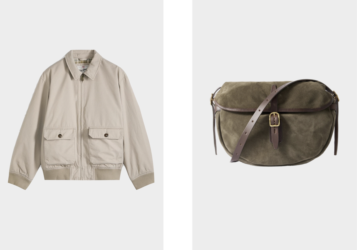 Casaco Cortland, €140, LEVI’S; mala Margot, €295, BLEU DE CHAUFFE, em Mrporter.com.