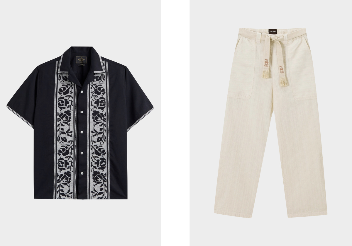 Camisa Cross Stitch Black, €175, PORTUGUESE FLANNEL; calças Formentera, €99, NUDE PROJECT.