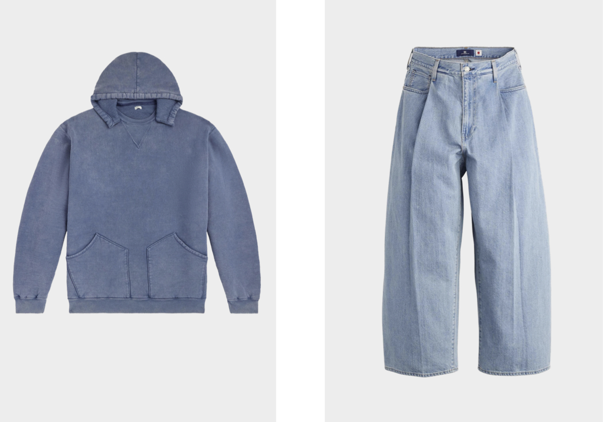 Camisola Vintage, €720, A.PRESSE, em Mrporter.com; calças Levi's® Blue Tab™ Wide Pleat, €250, LEVI’S.
