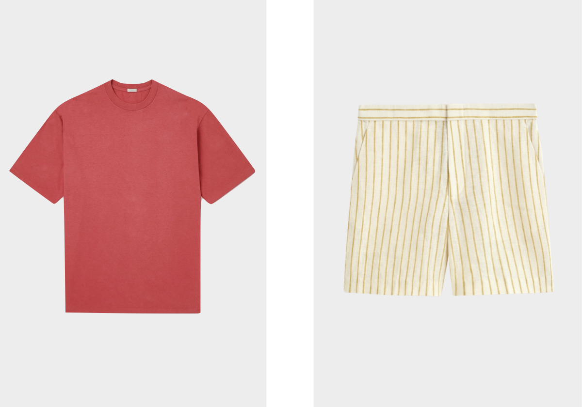 T-shirt, €250, A.PRESSE, em Mrporter.com; calções, €69, COS.