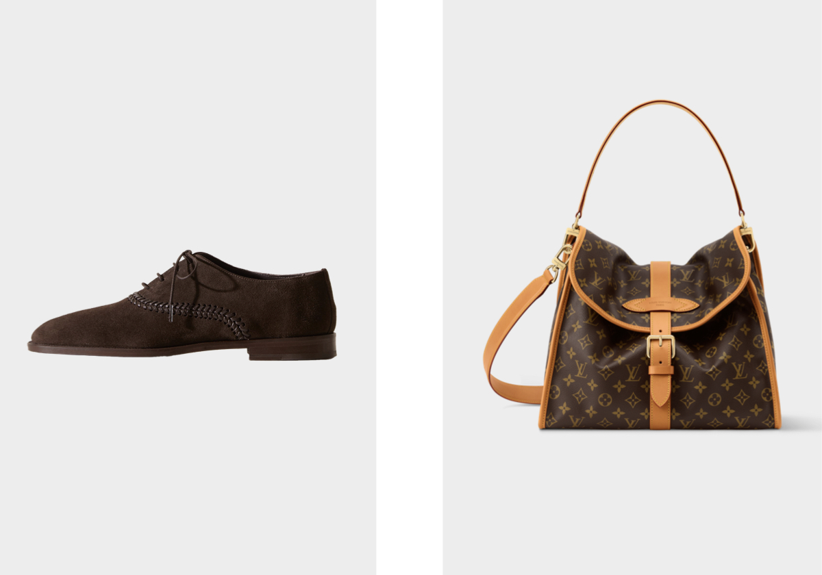 Sapatos Sastre, €480, HEREU; mala New Jet Lag M2A655, preço sob consulta, LOUIS VUITTON.