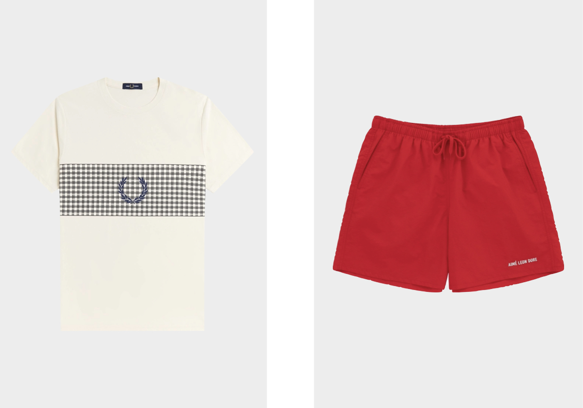 T-shirt M2458, €70, FRED PERRY; calções Logo Swim, €205, AIMÉ LEON DORE.