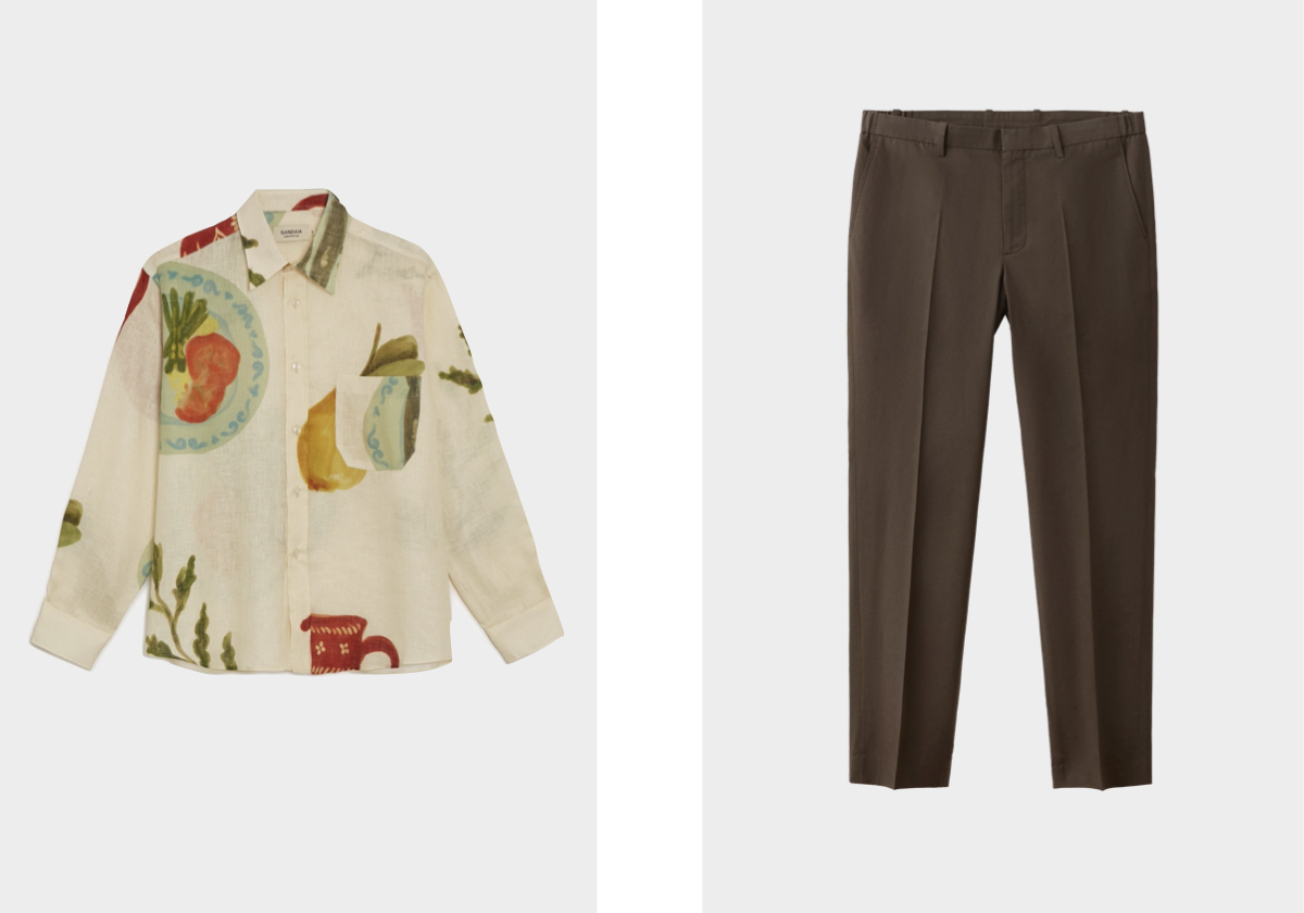Camisa Alentejo, €160, GANDAIA; calças, €49,99, MANGO.