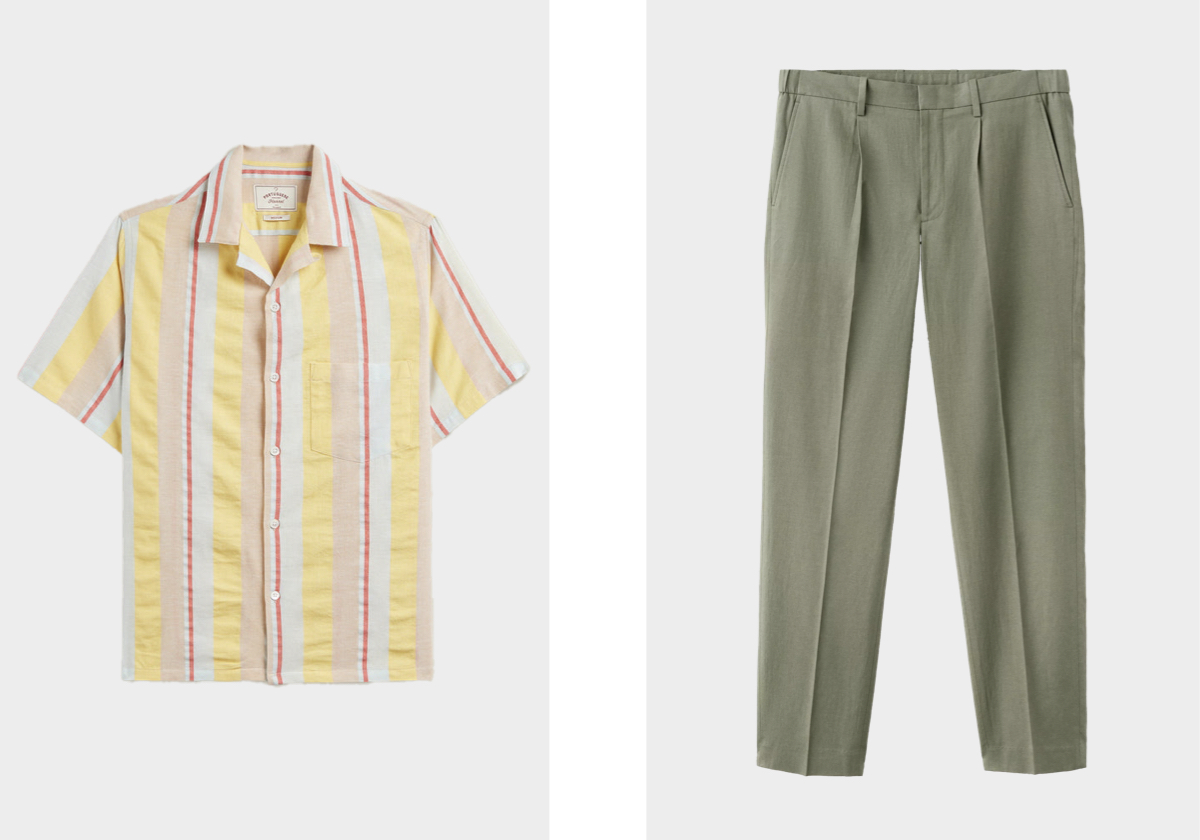 Camisa Boat, €137, PORTUGUESE FLANNEL; calças, €49,99, MANGO.
