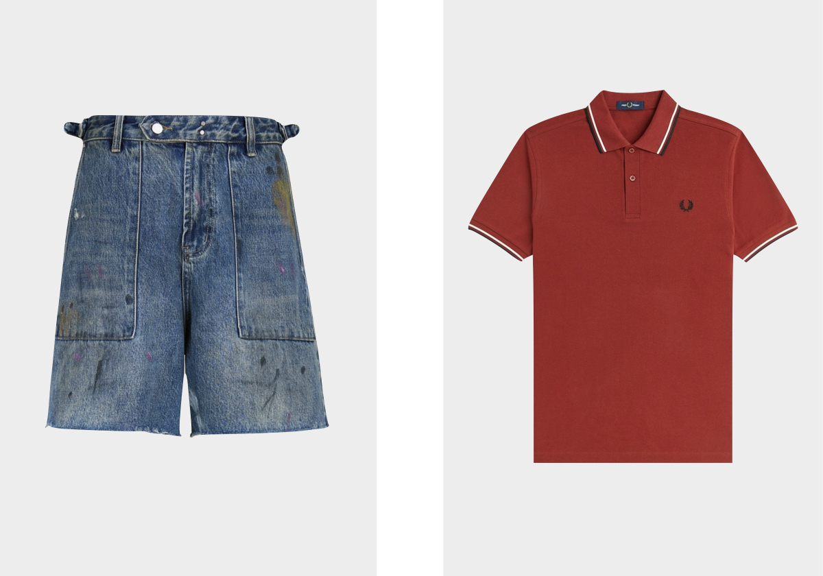 Calções Paint Studio, €174,95, FOUND; polo The Fred Perry Shirt M3600, €100, FRED PERRY.