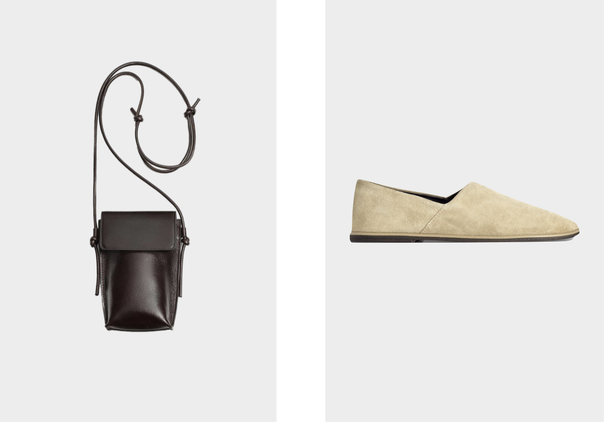 Mala, €39,95, ZARA; sapatos, €129, COS.