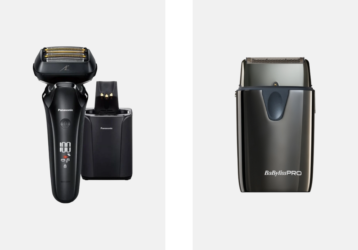 Esquerda: Máquina de Barbear ES-LV97, €536,40, PANASONIC, na Worten. Direita: Máquina de Barbear UV Single Foil Metal Shaver, €121, BABYLISS PRO, na Notino.