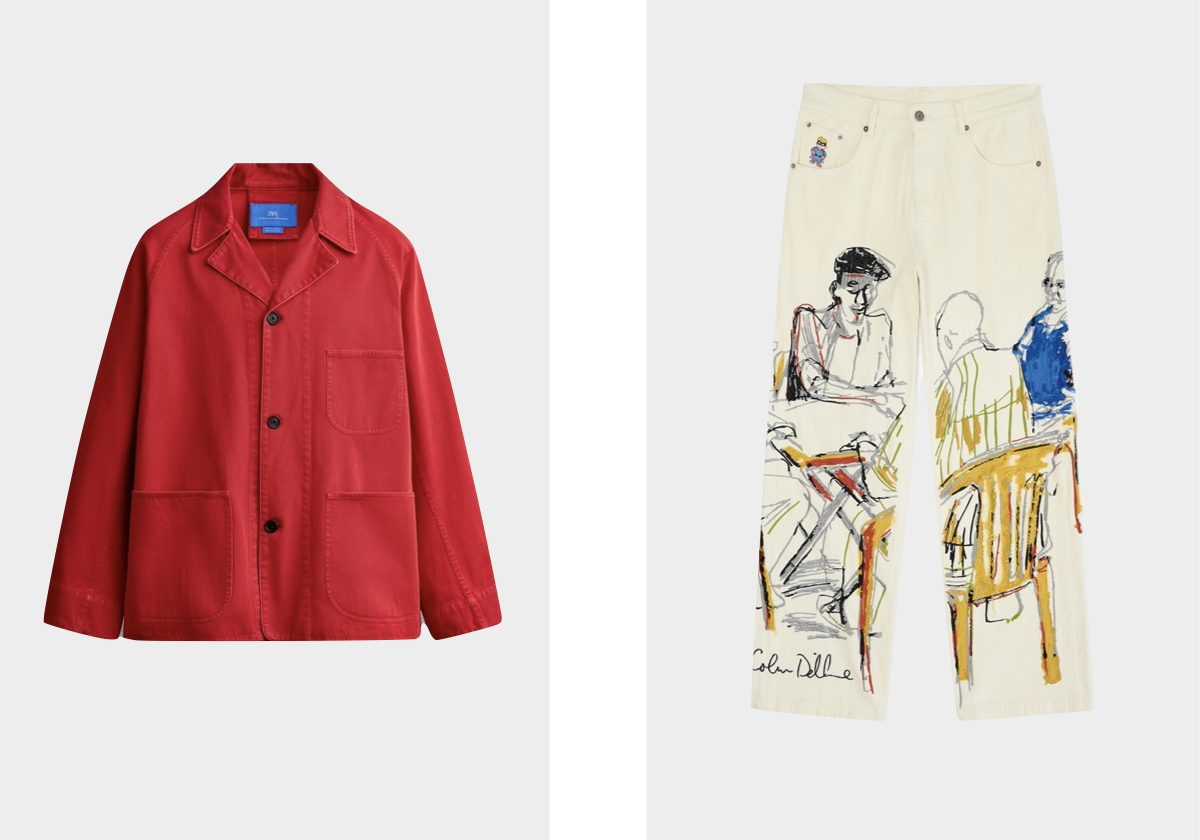 Sobrecamisa, €59,95, AARON LEVINE X ZARA; calças Dominos Embroidery, €332,95, KIDSUPER STUDIOS.