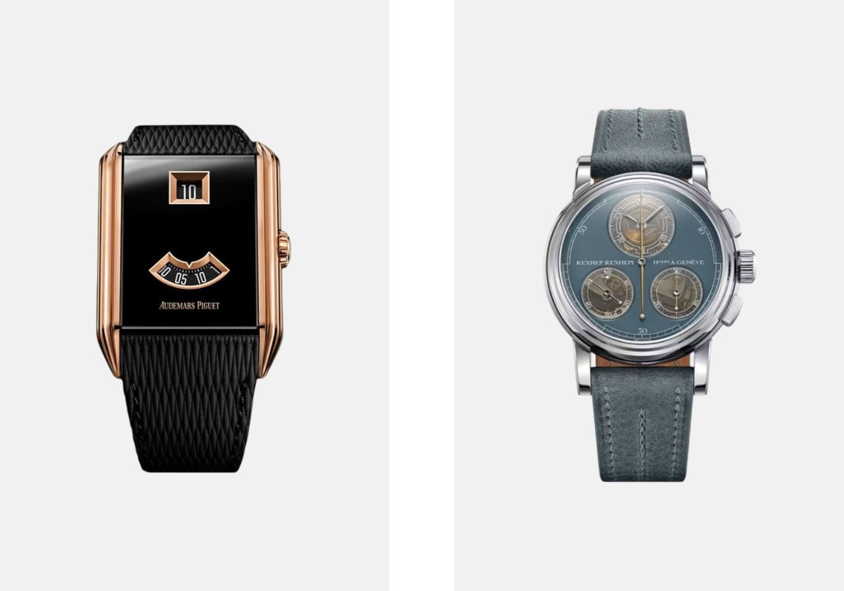 Esquerda: Neo Frame Jumping Hour, AUDEMARS PIGUET. Direita: Chronograph Flyback (RRCHF), REXHEP REXHEPI.