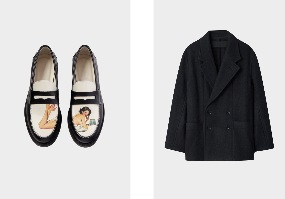 Sapatos Wilde Pin Up Penny, €350, DUKE+DEXTER; casaco, €1.290, LEMAIRE.