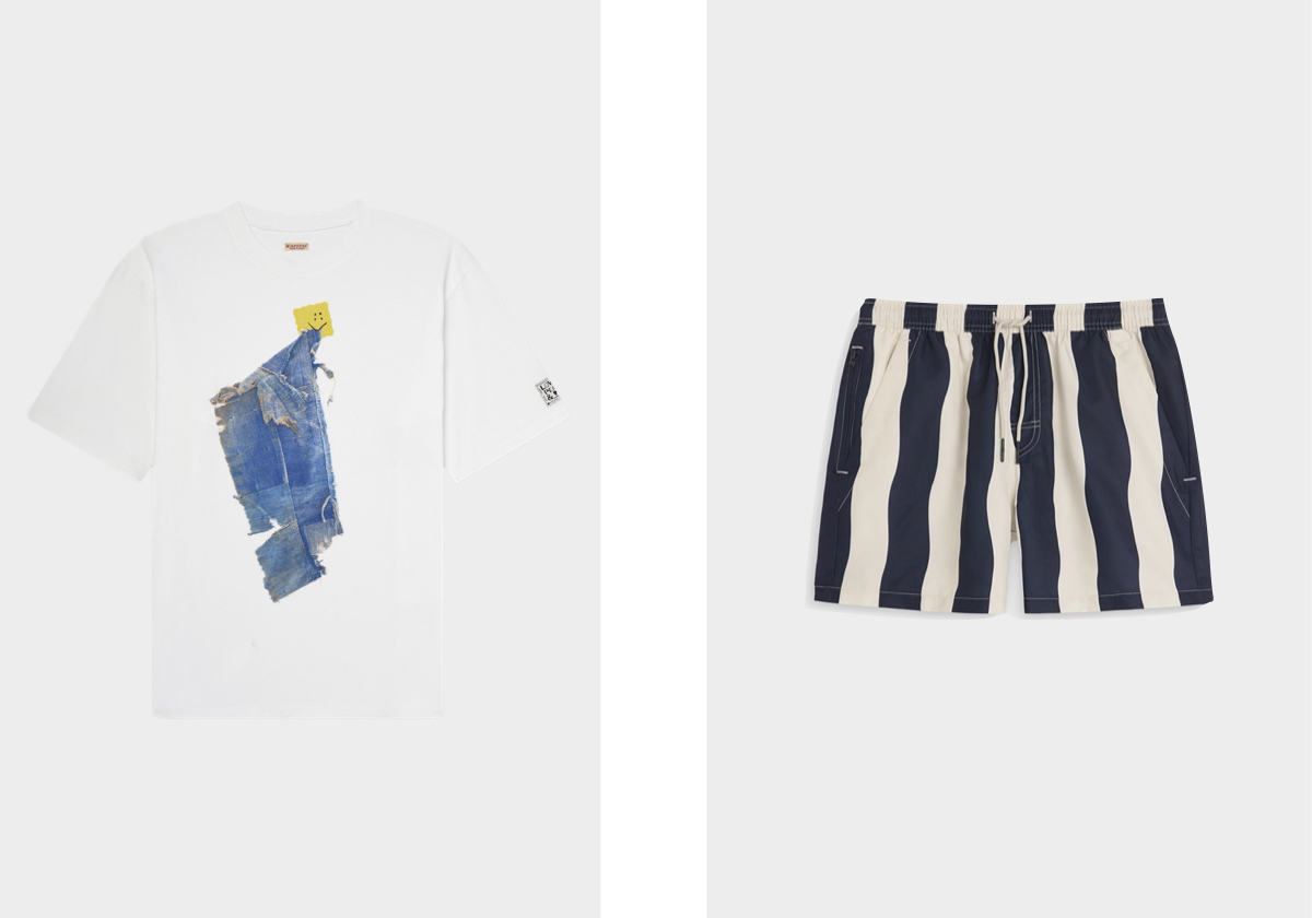 T-shirt, €180, KAPITAL, em Mrporter.com; calções de banho Waver Costa, €90, OAS.