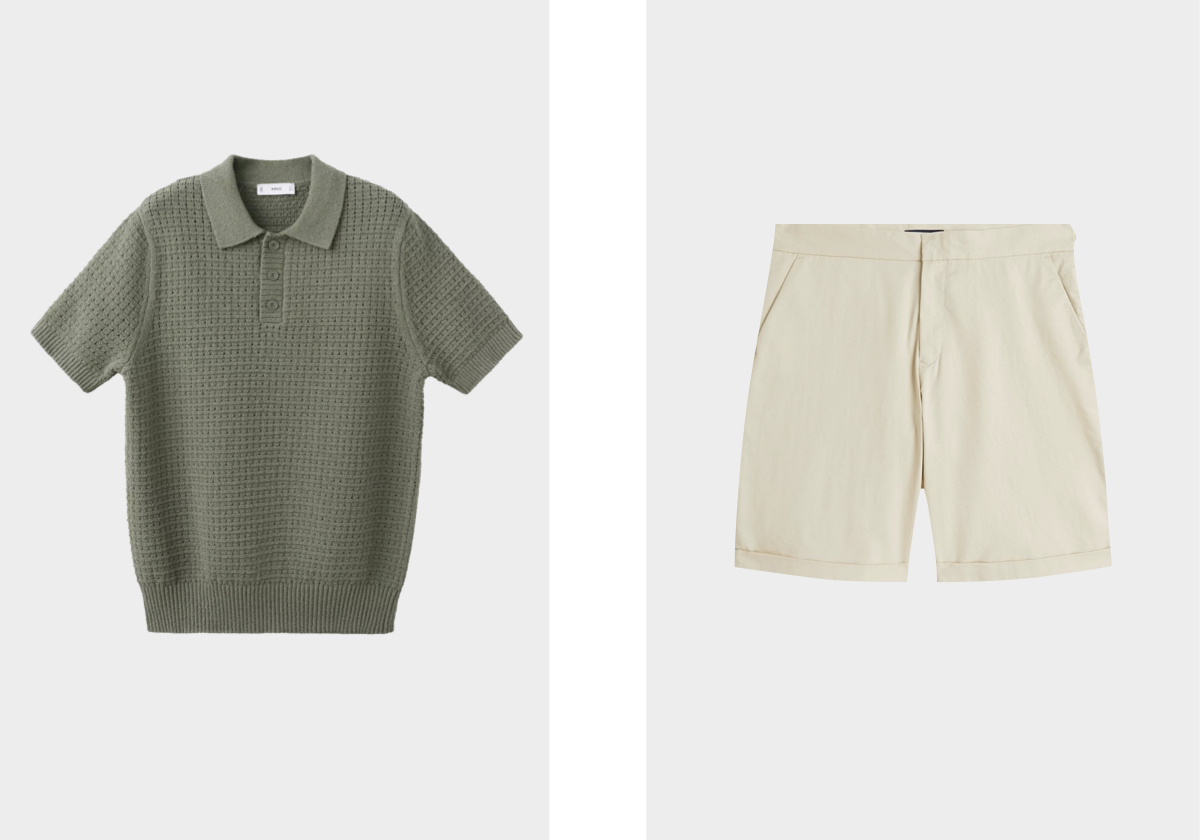 Top, €35,99, MANGO; calções S2301, €130, FRED PERRY.