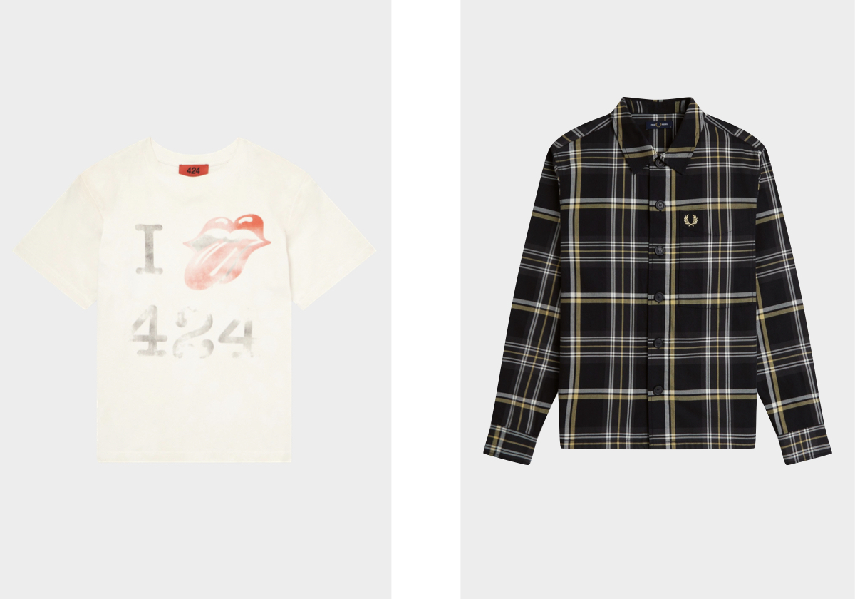 T-shirt I Love 424, €280, 424, em Mrporter.com; sobrecamisa M3346, €200, FRED PERRY.