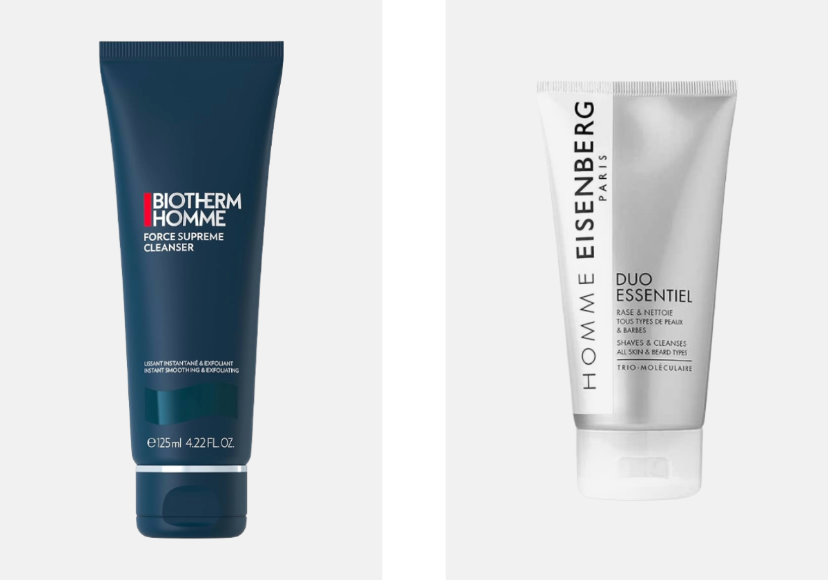 Esquerda: Cleanser Force Supreme, €48,41, BIOTHERM, na Wells. Direita: Homme Duo Essentiel, €46,50, EISENBERG, na Perfumes & Companhia.